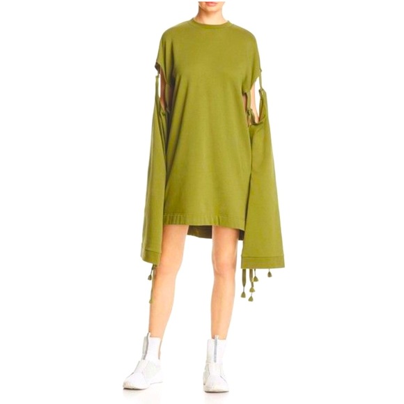 Fenty Puma by Rihanna Runway Green Sleeve Tie Sweatshirt Dress - Picture 6 of 13